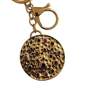 Chaveiro Medalha Dourada com Strass Colorido CH8