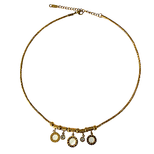 Colar de Aço Dourado com Pingentes em Madre Pérola CL657