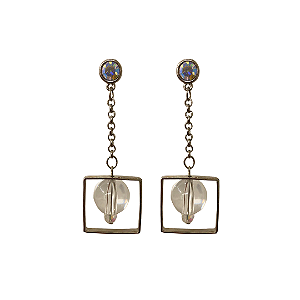 Brinco Pendurado com Quadrado e Cristal Furta-cor BG1910