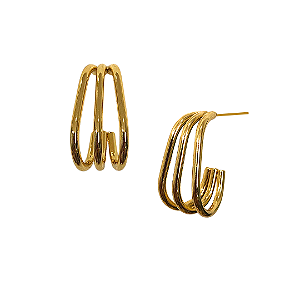 Brinco Dourado Argola Tripla Vazada BM1943