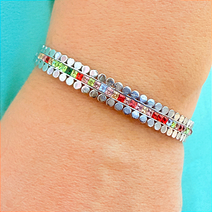 Bracelete de Aço Prata Pontilhado com Zircônias Coloridas