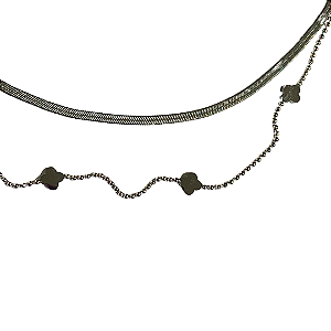 Colar Duplo de Aço Prata com Bolinhas e Van Cleef CL684