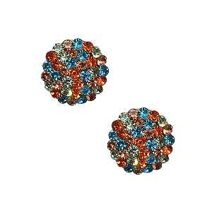 Brinco Redondo de Strass Rosê, Laranja, Verde Menta e Azul Claro BF1242