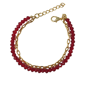 Pulseira de Cristais Marsala com Corrente Dourada 755P