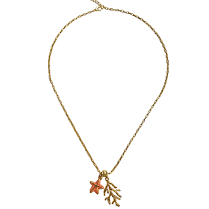 Colar Dourado com Pingente de Coral e Estrela-do-mar CL715