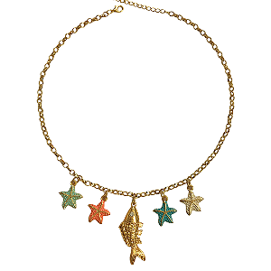 Colar Dourado com Pingentes de Peixe e Estrela-do-mar CL716