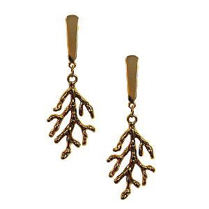 Brinco Dourado Pendurado com Coral BG2010