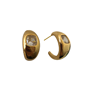 Argola de Aço Dourada com Cristal Quadrado BF1253