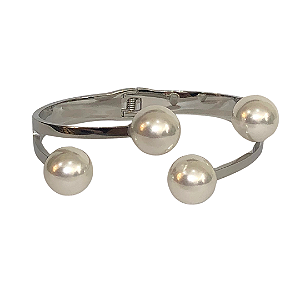 Bracelete de Aço Prata com Esferas de Pérola 763P