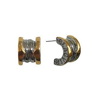 Brinco Meia Argola de Aço Prata com Dourado BF1262