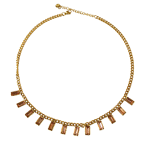 Colar de Aço Dourado com Pingentes de Cristal Rosê CL742