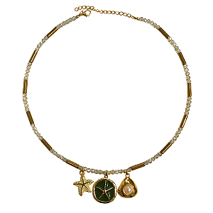 Colar de Cristais Champanhe com Hematita Dourada e Pingentes CL752