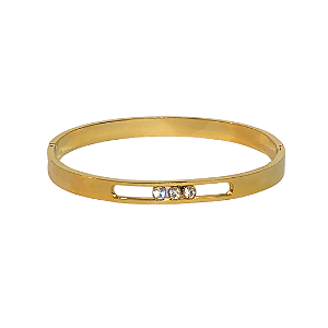 Bracelete de Aço Dourado com Três Cristais 775P