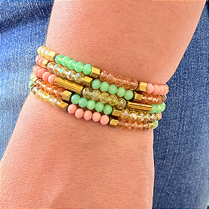 Pulseira de Imã com Cristais Candy e Hematita Dourada 777P