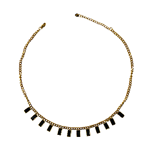 Colar de Aço Dourado com Pingentes de Cristal Preto CL759