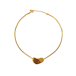 Choker de Aço Dourada com Pingente Orgânico CL763