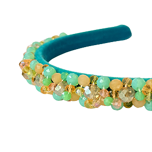 Tiara Bordada de Luxo Fina Turquesa com Cristais Candy