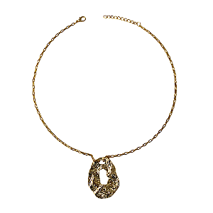 Colar Dourado com Pingente Orgânico Martelado CL768