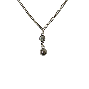 Colar Prata com Pingente Esfera e Cristal