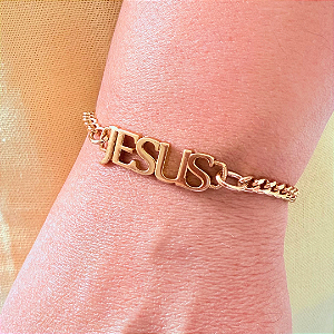 Pulseira de Corrente Dourada com Pingente Jesus 780P