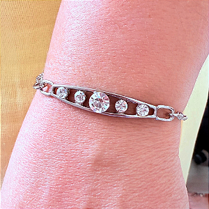 Pulseira de Corrente Prata com Pingente de Cristais 781P
