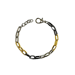 Pulseira de Corrente Dourada, Prata e Ônix