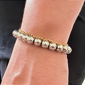 Pulseira de Bolas Pratas com Corrente Dourada 787P