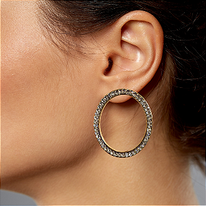 Brinco Oval com Strass Branco