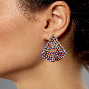 Brinco Grande Triângulo com Strass Rubi Furta-cor