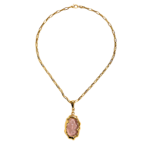 Colar 2 em 1 Dourado com Pingente de Resina Rosê CL784