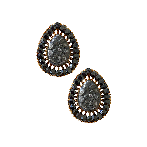 Brinco Gota Pequena Resinada com Cascalho e Strass Hematite BF1291