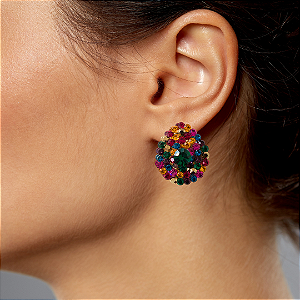 Brinco Gota Pequena de Strass Colorido