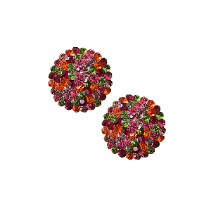 Brinco Médio Redondo Colorido Verde Folha, Laranja, Lavanda e Rubi BF1293