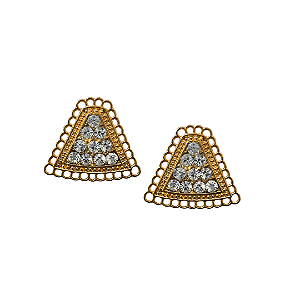 Brinco Médio Dourado Triangulo de Strass Branco