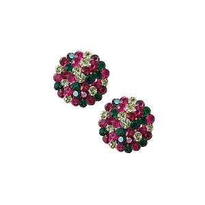 Brinco Pequeno Redondo de Strass Verde Menta, Verde Esmeralda, Rubi e Pink BF1294