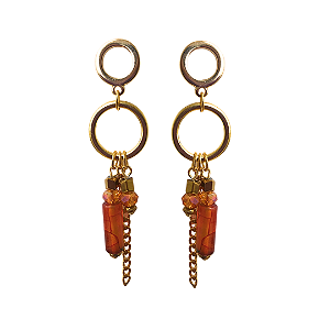 Brinco Grande Argolas Penduradas com Pedra Natural e Hematite Dourada BG2083