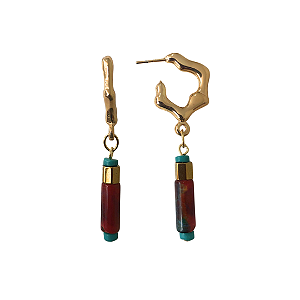 Argola Média Dourada com Pedra Natural e Hematita Dourada BM2084