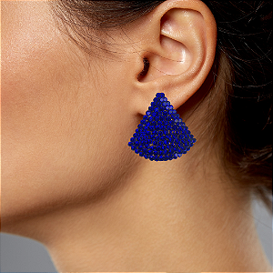 Brinco Grande Triângulo com Strass Azul Pavão