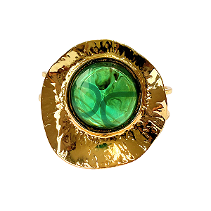 Bracelete Orgânico Dourado com Pedra Verde 797P