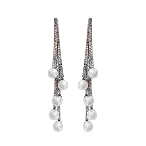 Brinco Grande de Aço Prata Pendurado com Pérolas BG2091