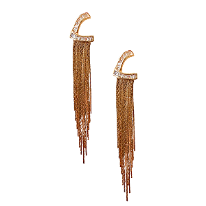 Brinco Grande Semijoia Dourado Meia Forma com Zircônias e Franja BG2092