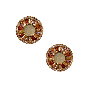 Brinco Pequeno Redondo Semijoia Dourado com Zircônias Coloridas e Madre Pérola BF1315