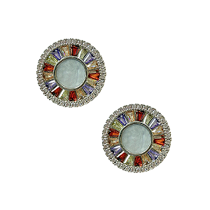 Brinco Pequeno Redondo Semijoia Prata com Zircônias Coloridas e Madre Pérola BF1316