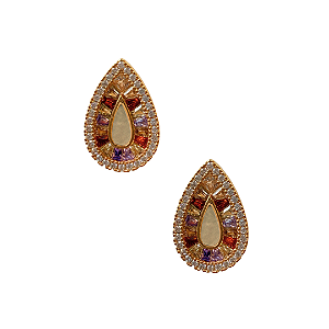 Brinco Pequeno Semijoia Gota Dourada com Zircônias Coloridas e Madre Pérola BF1317