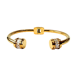 Bracelete de Aço Dourado Aberto com Zircônias 801P