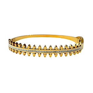 Bracelete de Aço Dourado Rendado com Zircônias 802P