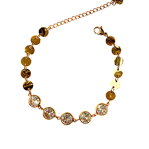 Pulseira Dourada de Aço com Zircônias 804P