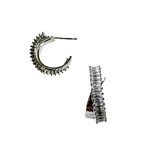 Argola Dupla Média Semijoia Prata com Zircônias BM2097