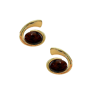 Brinco Grande Meia Volta Dourado com Pedra Marrom BG2102