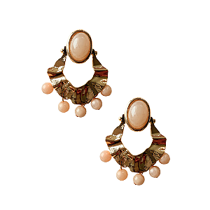 Brinco Grande Orgânico Dourado com Pedras Nude BG2104